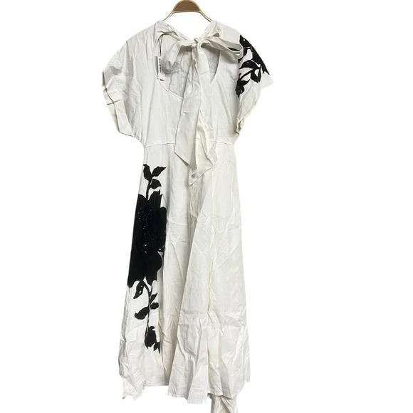 New Karen Millen Linen Cotton Hand Embellished Bow Detail Midaxi Midi Dress - Picture 7 of 9